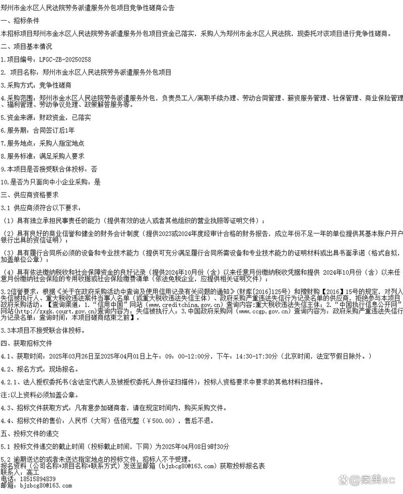 郑州市金水区人民法院劳务派遣服务外包项目竞争性磋商公告解析与实务指南